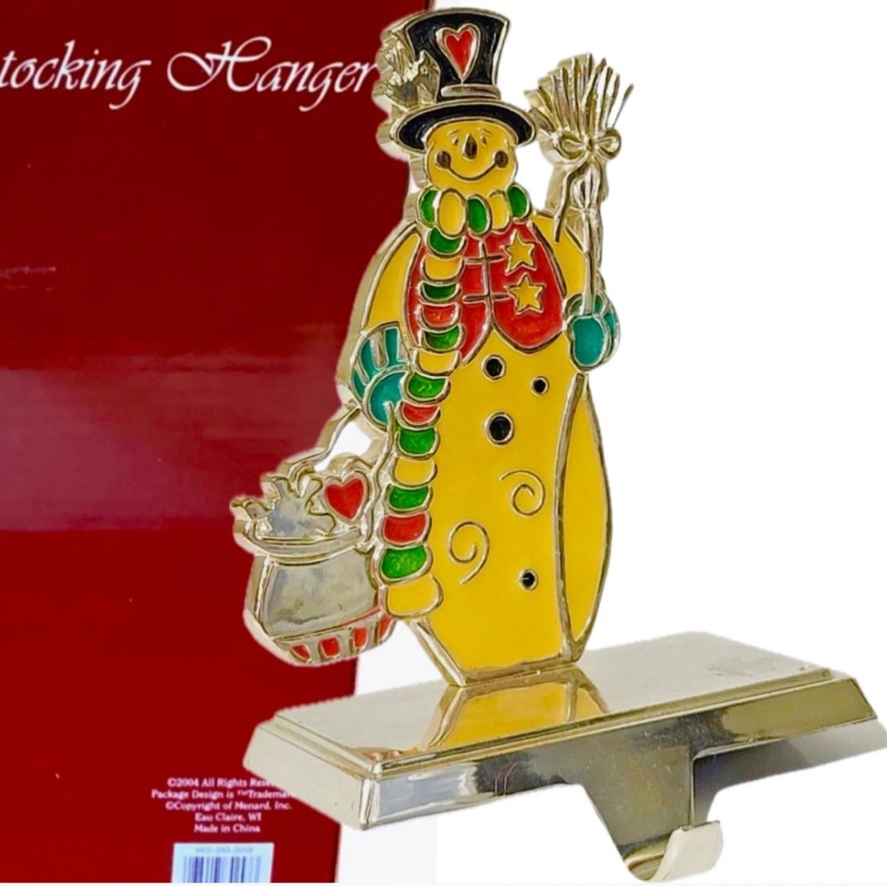 SNOWMAN STOCKING HANGER. ENCHANTED FOREST CHRISTMAS 6.5” 2004 NEW IN BOX